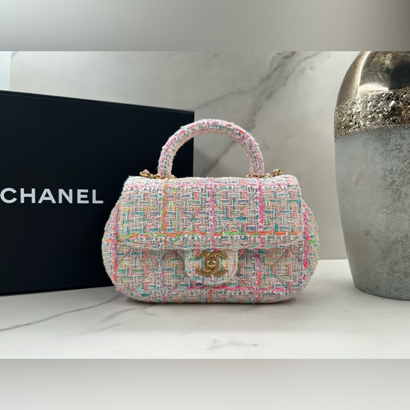 ⚫️🔥CHANEL•24C Cruise Collection Tweed Mini Top Handle Flap Bag - Picture 1 of 8